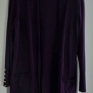 JM Collection Deep Purple Cardigan with Gold Accents